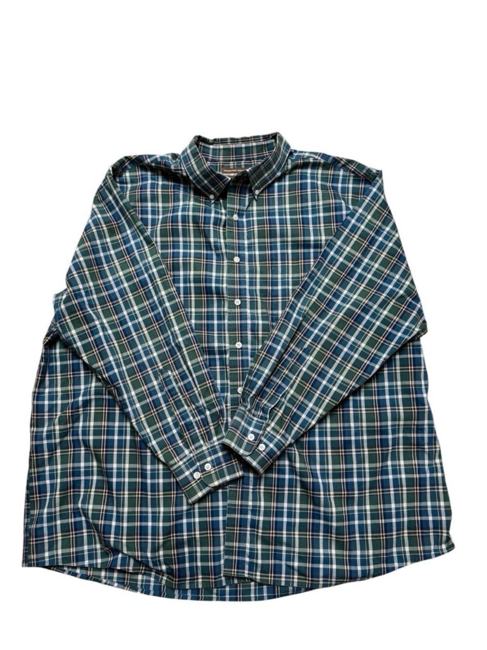 Oak Hill Plaid Button Down Shirt 2XL Wrinkle Free Cotton Green Blue